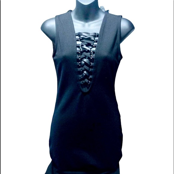 Womens black front lace up dress - Picture 1 of 4